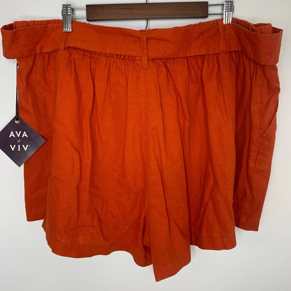 AVA & VIV SIZE 1X NEW LINEN BLEND SHORTS ORANGE RUST BELTED